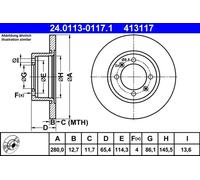 2x Disco de freno macizo 24.0113-0117.1 ATE para SAAB 90 99 900 I Combi Coupe
