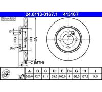 2x Disco de freno macizo 24.0113-0167.1 ATE para BMW 3 3 Descapotable
