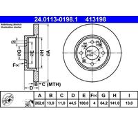 2x Disco de freno macizo 24.0113-0198.1 ATE para ROVER MG