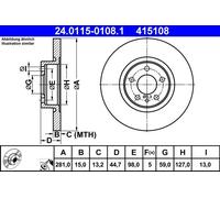 2x Disco de freno macizo 24.0115-0108.1 ATE para ALFA ROMEO 156 156 Sportwagon