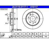 2x Disco de freno macizo 24.0116-0117.1 ATE para DAIHATSU TERIOS