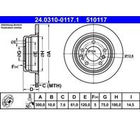 2x Disco de freno macizo 24.0310-0117.1 ATE para BMW 5 5 Touring