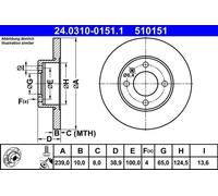 1X Disco de freno ATE 24.0310-0151.1 para VW GOLF I (17) 1.1 1976-1980