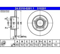 2x Disco de freno macizo 24.0310-0201.1 ATE para AUDI VW SKODA