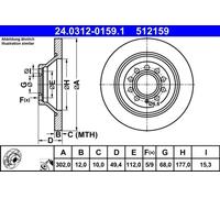 2x Disco de freno macizo 24.0312-0159.1 ATE para AUDI A6 C6 A6 C6 Avant