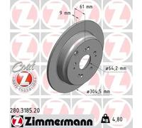 2x Disco de freno macizo 280.3185.20 ZIMMERMANN para HONDA CR-V II CR-V III