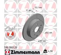 2x Disco de freno macizo 590.2801.20 ZIMMERMANN para TOYOTA RAV 4 III RAV 4 IV