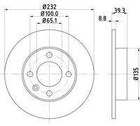 HELLA PAGID 8DD 355 106-681 Disco de freno 50263PRO revestido 232mm 8.8mm Macizo por ej. SEAT / VOLKSWAGEN