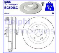 Delphi Disco de freno BG5008C trasero macizo 2x para Honda Civic X Hatchback