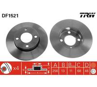 2x Disco de freno macizo DF1521 TRW para AUDI 80 B3 Sedán 100 C2 Sedán 90 B3