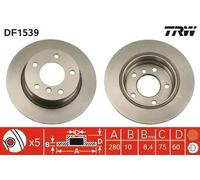 Disco de freno TRW DF1539 hinten, macizo, 1 Pieza