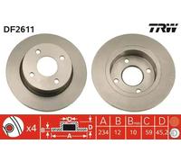 Disco de freno TRW DF2611 delantero, macizo, 1 Pieza