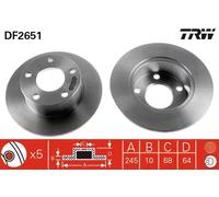 2x Disco de freno macizo DF2651 TRW para AUDI VW SKODA