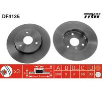 2x Disco de freno macizo DF4135 TRW para SMART CITY-COUPE CABRIO CROSSBLADE