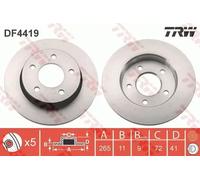 2x Disco de freno macizo DF4419 TRW para MAZDA 3 Sedán 3