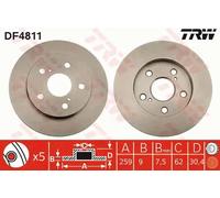 2x Disco de freno macizo DF4811 TRW para TOYOTA COROLLA Sedán AURIS