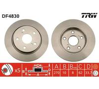 2x Disco de freno macizo DF4830 TRW para TOYOTA COROLLA Sedán AURIS