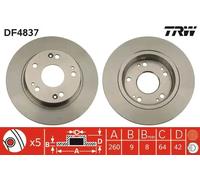 2x Disco de freno macizo DF4837 TRW para HONDA CIVIC VIII Sedán CIVIC IX
