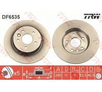 Disco de freno TRW DF6535 para VOLVO V50 (545) 1.8 2004-201