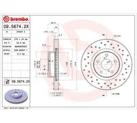 Disco de freno BREMBO 0956742X delantero, perforado, ventilado , perforado, 1 Pieza