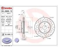 2x Disco de freno perforado/ventil. int. 09.A968.1X BREMBO para MAZDA 2