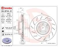 2x Disco de freno perforado/ventil. int. 09.B744.51 BREMBO para MERCEDES-BENZ
