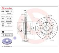 2x BREMBO Disco de freno Delantero Ø278mm Altura: 43,9mm Espesor: 23mm perforado/ventil. int. 09.C422.1X Compatible con FORD Fiesta Mk6 Hatchback CB1, CCN, JA8, JR8 Fiesta Mk6 Furgoneta B-MAX JK
