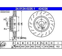 2x Disco de freno perforado/ventil. int. 24.0124-0226.1 ATE para MERCEDES-BENZ