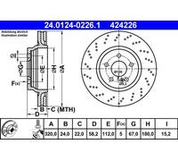2x Disco de freno perforado/ventil. int. 24.0124-0226.1 ATE para MERCEDES-BENZ