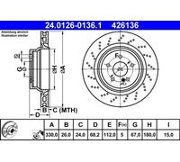 2x Disco de freno perforado/ventil. int. 24.0126-0136.1 ATE para MERCEDES-BENZ
