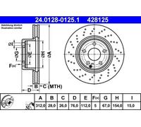 Disco de freno ATE 24.0128-0125.1 delantero, ventilado , altamente carbonizado, 1 Pieza