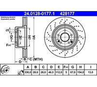 2x Disco de freno perforado/ventil. int. 24.0128-0177.1 ATE para MERCEDES-BENZ
