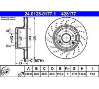 Disco de freno ATE 24.0128-0177.1 delantero, ventilado , altamente carbonizado, 1 Pieza
