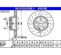 Disco de freno ATE 24.0132-0100.1 delantero, ventilado , altamente carbonizado, 1 Pieza
