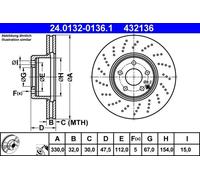 2x Disco de freno perforado/ventil. int. 24.0132-0136.1 ATE para MERCEDES-BENZ