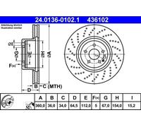 2x Disco de freno perforado/ventil. int. 24.0136-0102.1 ATE para MERCEDES-BENZ