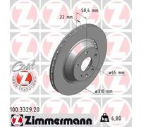 2x Disco de freno ventilación externa 100.3329.20 ZIMMERMANN para AUDI TT