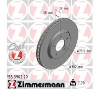 2x Disco de freno ventilación externa 155.3902.20 ZIMMERMANN para CHRYSLER