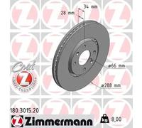 2x Disco de freno ventilación externa 180.3015.20 ZIMMERMANN para CITROËN XANTIA