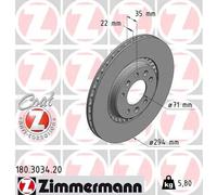 ZIMMERMANN 2X Disco De Freno Trasero Ø294 Mm Ventilado Para Peugeot Expert