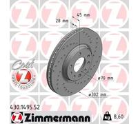 2x Disco de freno ventilación externa 430.1495.52 ZIMMERMANN para OPEL VECTRA C