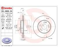 2x Disco de freno ventilación interna 09.4869.34 BREMBO para MERCEDES-BENZ 190