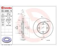 2x Disco de freno ventilación interna 09.5290.14 BREMBO para HONDA ACCORD IV