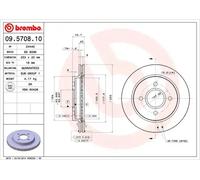 2x Disco de freno ventilación interna 09.5708.10 BREMBO para FORD AC