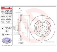 2x Disco de freno ventilación interna 09.9767.11 BREMBO para AUDI A6 C6