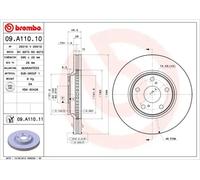 2x Disco de freno ventilación interna 09.A110.11 BREMBO para TOYOTA LEXUS