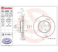 2x Disco de freno ventilación interna 09.A386.11 BREMBO para TOYOTA LEXUS