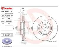2x Disco de freno ventilación interna 09.A870.11 BREMBO para SUBARU LEGACY IV