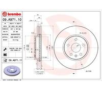 2x Disco de freno ventilación interna 09.A971.11 BREMBO para SAAB OPEL CHEVROLET