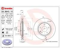 2x Disco de freno ventilación interna 09.B843.11 BREMBO para MERCEDES-BENZ VANEO